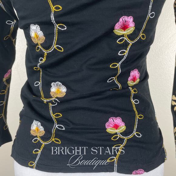 Rare Top ASO Lorelai Gilmore Girls 3/4 Sleeve Y2K Black Embroidered Vintage - Picture 11 of 11